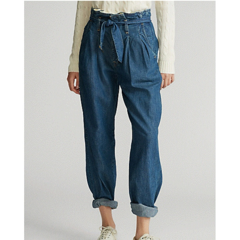 Polo Ralph Lauren Paperbag Wide Leg Jeans in Indigo Blue Size 29